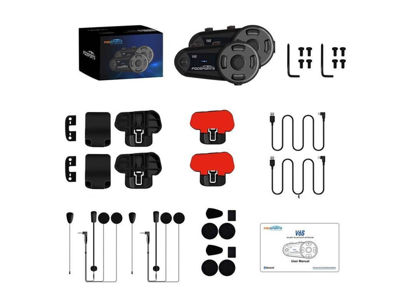Fodsports V6S motorcycle intercom two-pack