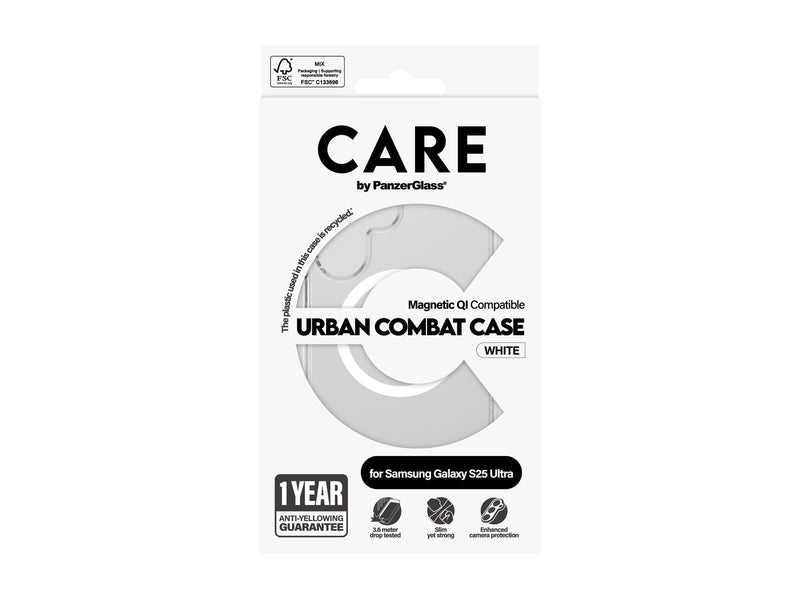 CARE by PanzerGlass Flagship Case Transparent Urban Combat w. White QI Compatible Samsung Galaxy S25 Ultra
