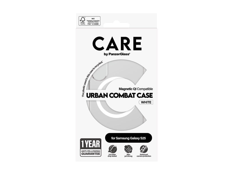 CARE by PanzerGlass Flagship Case Transparent Urban Combat w. White QI Compatible Samsung Galaxy S25