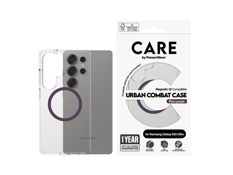 CARE by PanzerGlass Flagship Case Transparent Urban Combat w. Plum Purple QI Compatible Samsung Galaxy S25 Ultra