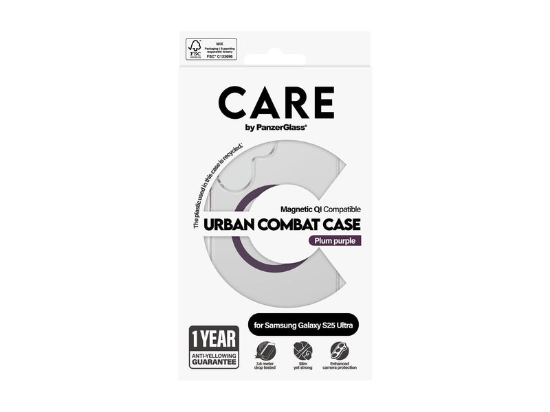CARE by PanzerGlass Flagship Case Transparent Urban Combat w. Plum Purple QI Compatible Samsung Galaxy S25 Ultra