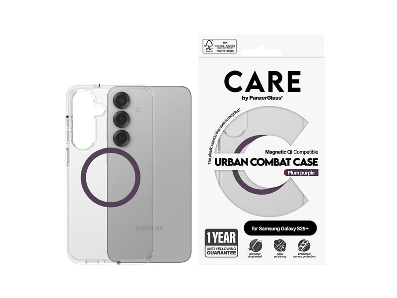 CARE by PanzerGlass Flagship Case Transparent Urban Combat w. Plum Purple QI Compatible Samsung Galaxy S25