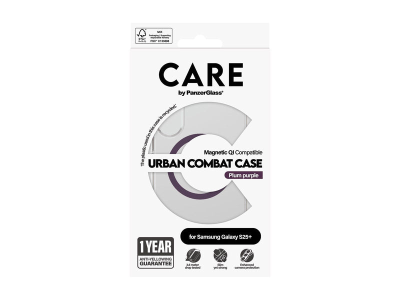 CARE by PanzerGlass Flagship Case Transparent Urban Combat w. Plum Purple QI Compatible Samsung Galaxy S25