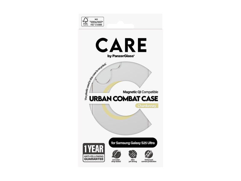 CARE by PanzerGlass Flagship Case Transparent Urban Combat w. Chardonnay QI Compatible Samsung Galaxy S25 Ultra