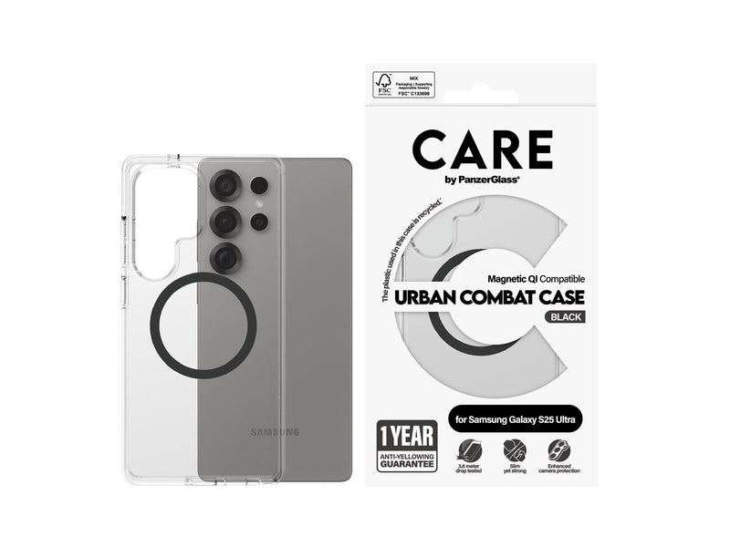 CARE by PanzerGlass Flagship Case Transparent Urban Combat w. Black QI Compatible Samsung Galaxy S25 Ultra