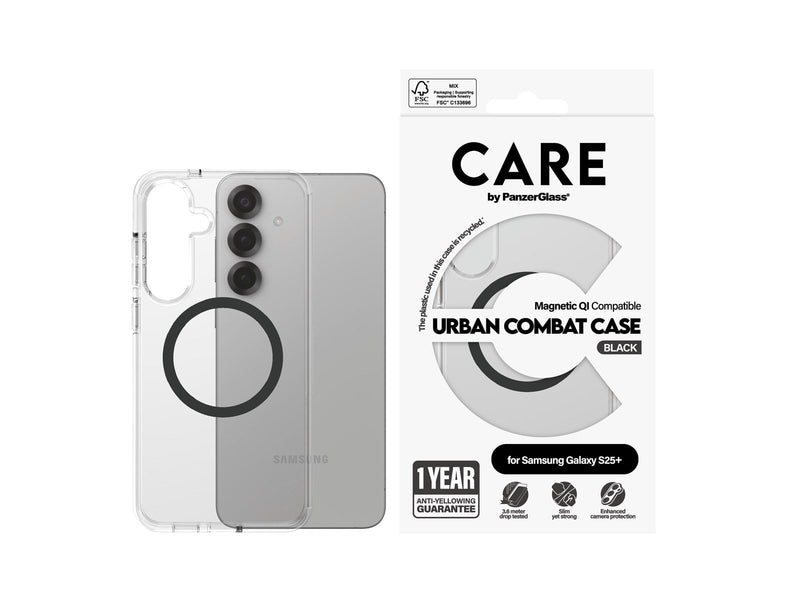 CARE by PanzerGlass Flagship Case Transparent Urban Combat w. Black QI Compatible Samsung Galaxy S25