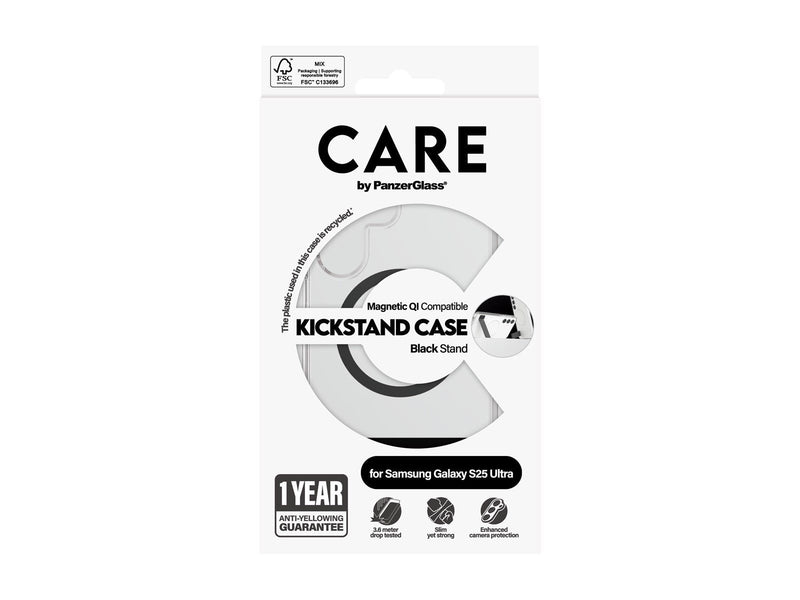 CARE by PanzerGlass Feature Case Transparent w. Black Kickstand & QI Compatible Samsung Galaxy S25 Ultra