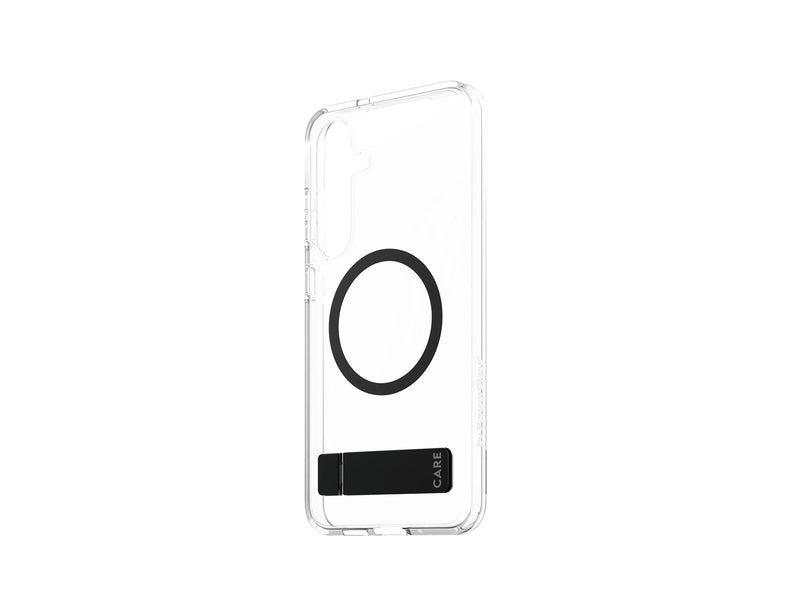 CARE by PanzerGlass Feature Case Transparent w. Black Kickstand & QI Compatible Samsung Galaxy S25