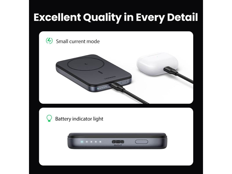 UGREEN 10000mah Magnetic Wireless Power Bank Space Grey Powerbank (Akku) - Grau - 10000 mAh