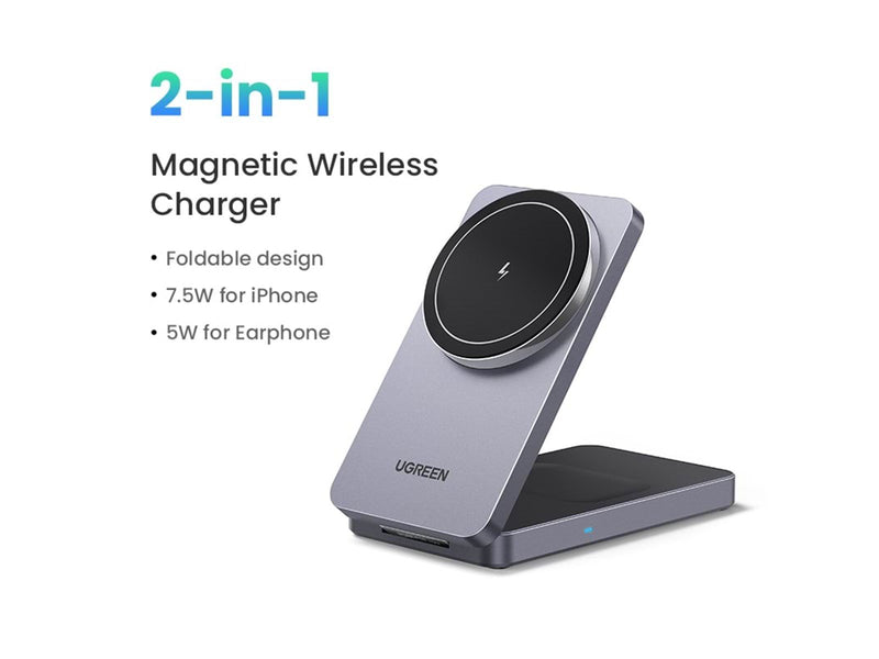 UGREEN 2-In-1 Magnetic Wireless Charger Grey