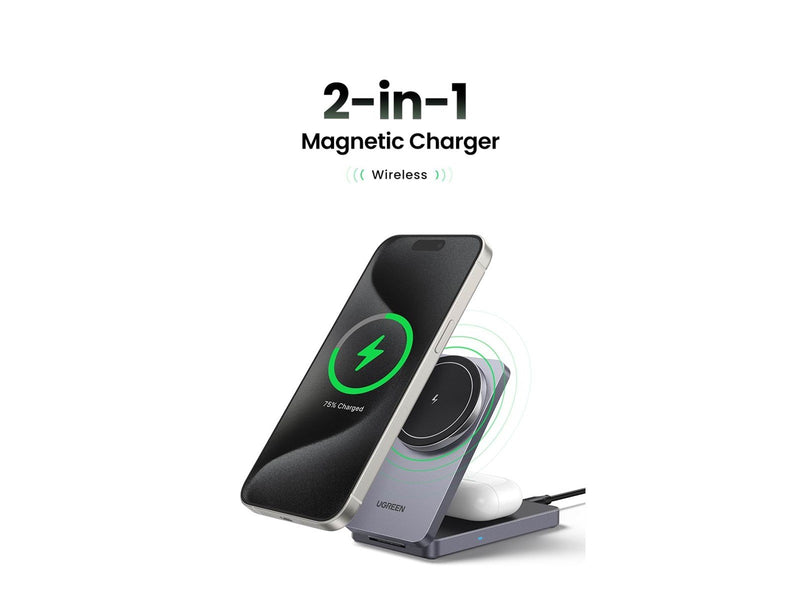 UGREEN 2-In-1 Magnetic Wireless Charger Grey