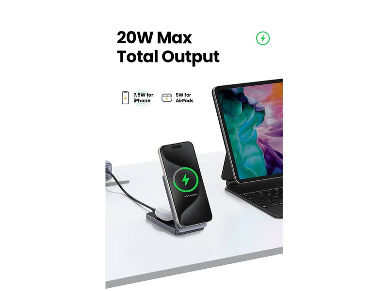 UGREEN 2-In-1 Magnetic Wireless Charger Grey