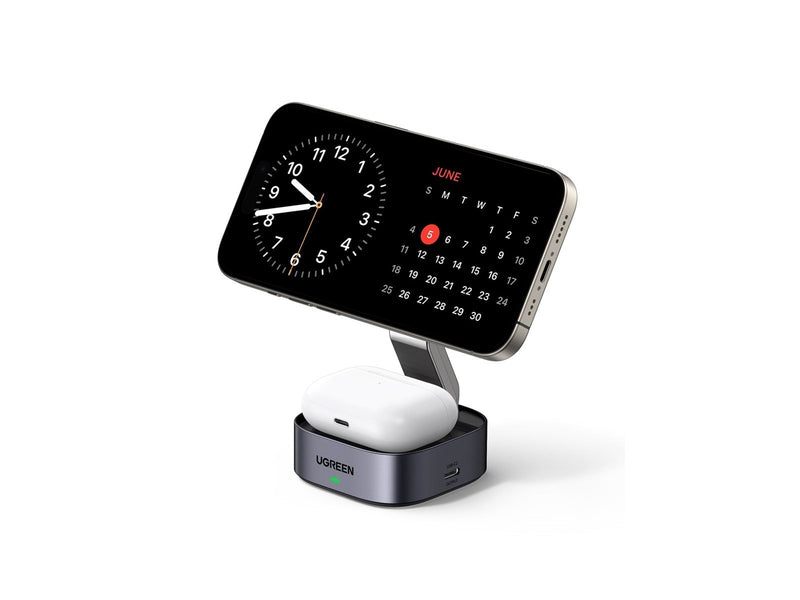 UGREEN 2-in-1 Magsafe To Qi Wireless Charger For Phone / Headphones With Usb-C Port - Black