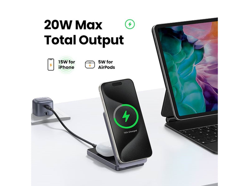 UGREEN Qi2 15w 2-In-1 Wireless Charger Magsafe Fast Charging Station Grey