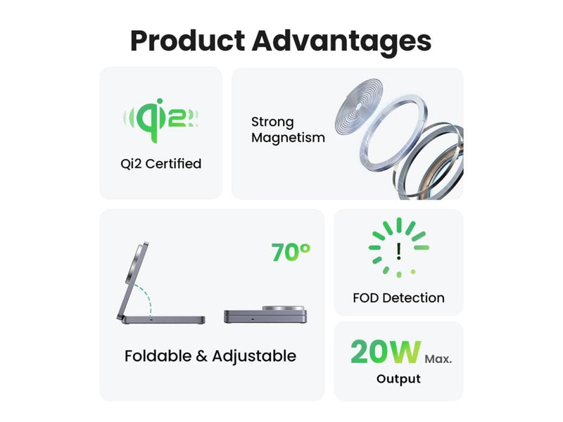 UGREEN Qi2 15w 2-In-1 Wireless Charger Magsafe Fast Charging Station Grey