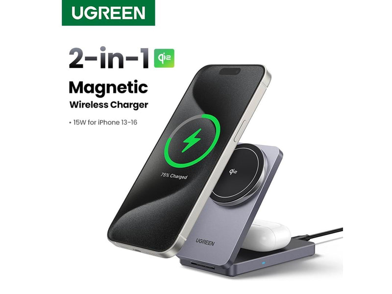 UGREEN Qi2 15w 2-In-1 Wireless Charger Magsafe Fast Charging Station Grey