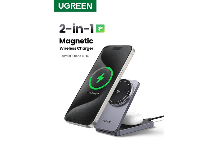 UGREEN Qi2 15w 2-In-1 Wireless Charger Magsafe Fast Charging Station Grey