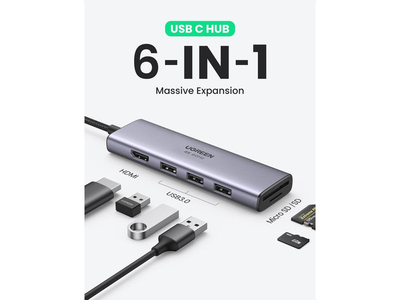 UGREEN 6-In-1 Usb C Hub 4k@60hz USB-Hubs - 6 - silber