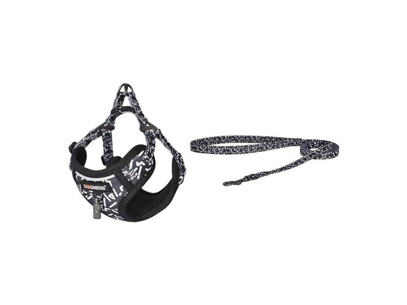 Dogness cat leash+harness walking set (black and white)