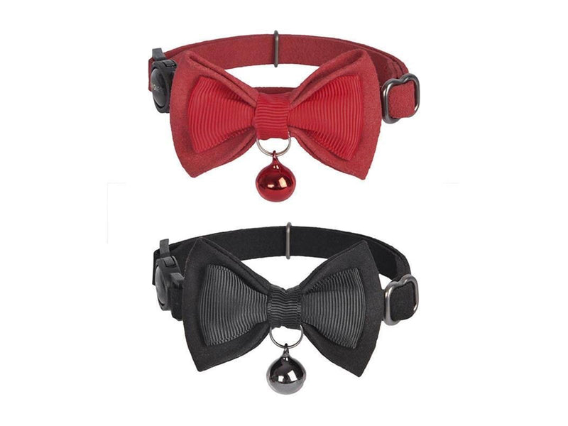 Dogness Collar set for cats 2 pcs (Genuine Leather Red/Fiber Black)
