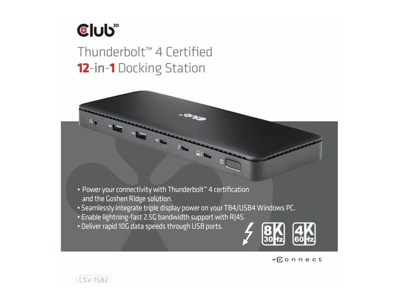 Club 3D 12-in-1 - docking station - USB-C / USB4 / Thunderbolt 3 / Thunderbolt 4 - 2 x HDMI DP Thunderbolt 4 - 2.5GbE