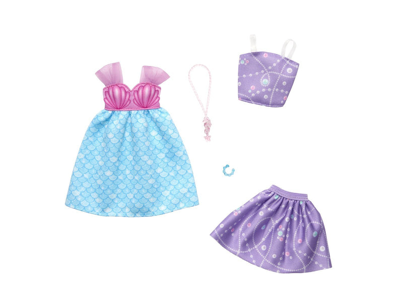 Barbie Fashion 2-Pack Mermaid Dress Purple Top + Skirt Pink Seahorse Necklace And A Blue Bracelet