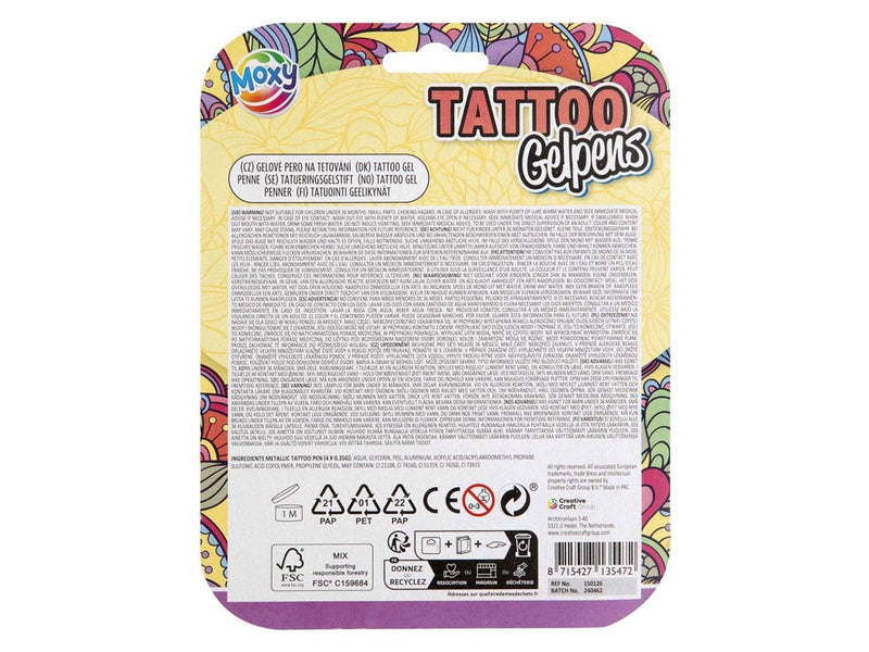 Creative Craft Group - Tattoo Gel Pens Metallic with Stencil 4 pcs.