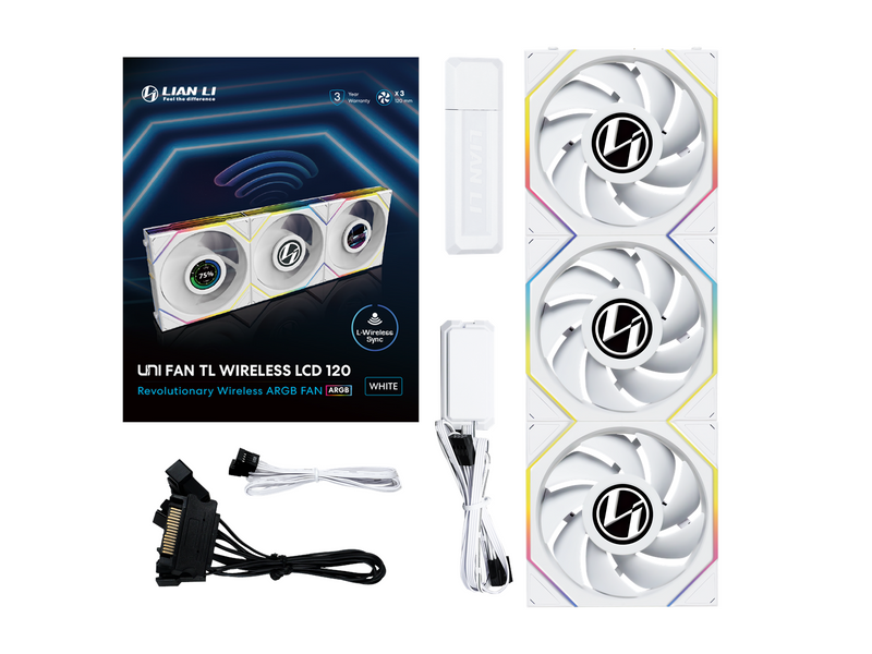 Lian Li UNI FAN TL Wireless LCD 3 pack - Gehäuselüfter - 120mm - Weiß mit RGB-Beleuchtung - 33 dBA
