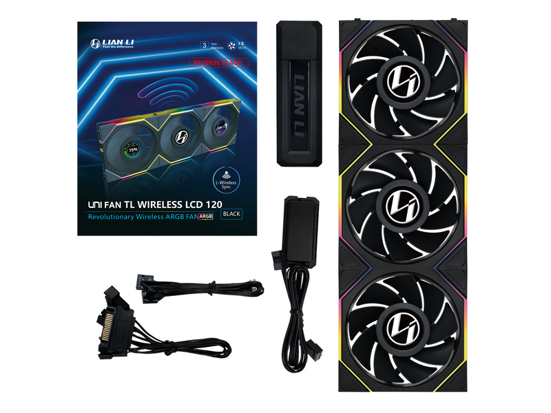 Lian Li UNI FAN TL Wireless LCD Reverse 3 pack - Gehäuselüfter - 120mm - Schwarz mit RGB LED - 33 dBA