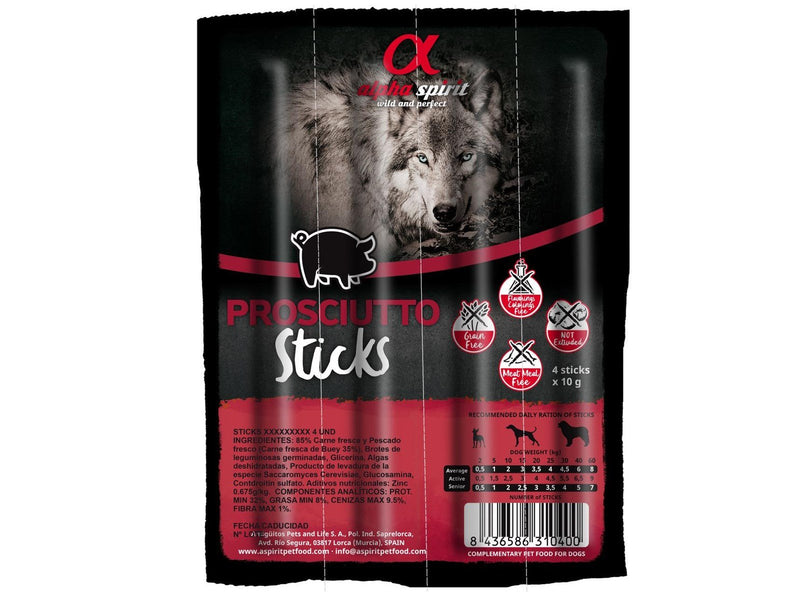 Alpha Spirit Dog Treats Prosciutto Ham Sticks 40g (4x 10g)