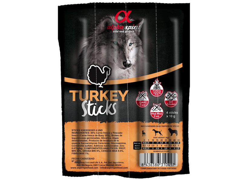 Alpha Spirit Dog Treats Turkey Sticks 40g (4x 10g)