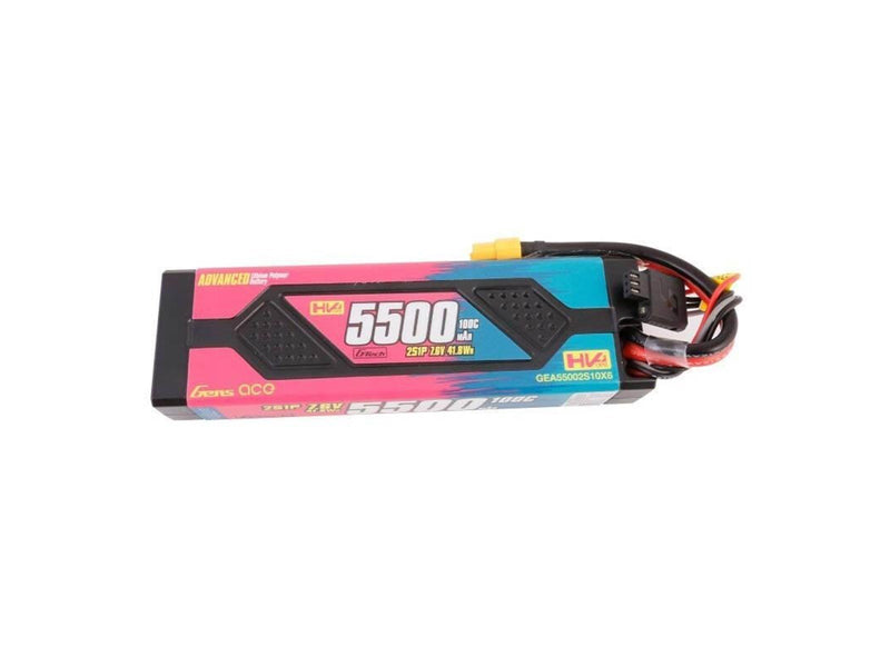 Gens ace &Tattu Advanced 5500mAh 7.6V 100C 2S1P HardCase Lipo Battery Pack with XT60