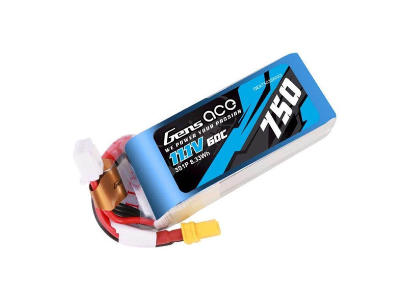 Gens ace &Tattu 750mAH 11.1V 60C 3S1P Lipo battery with XT30 connector