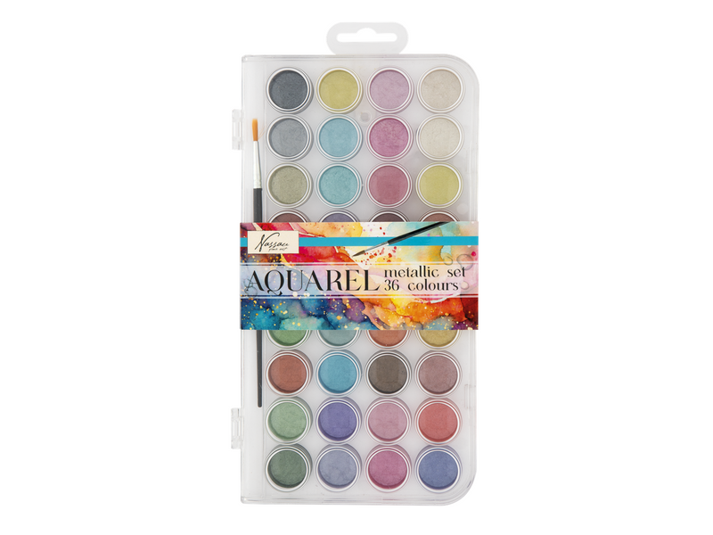 Nassau Metallic aquarel set 36 pc in transparent palette