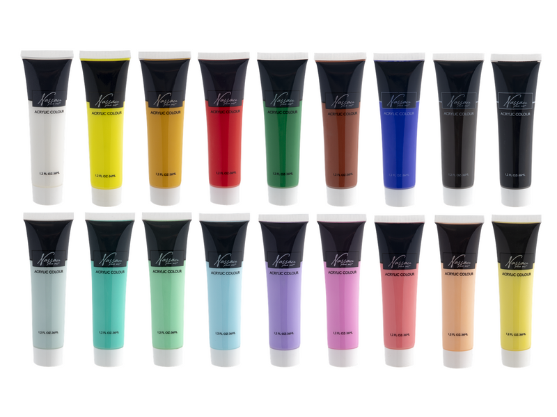 Nassau Paint acrylic 18 x 36 ml 9x bright/9x pastel