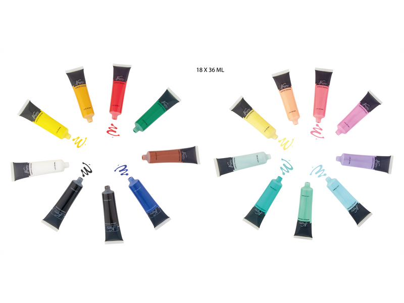 Nassau Paint acrylic 18 x 36 ml 9x bright/9x pastel