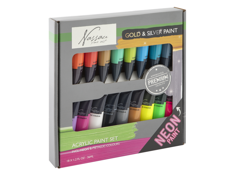 Nassau Paint acrylic 18 x 36 ml incl. fluor & metallic