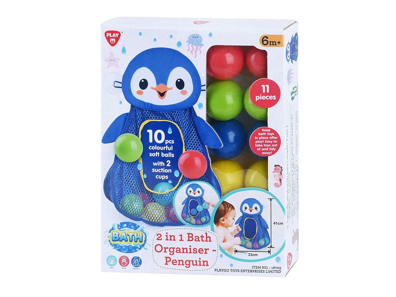 PLAY - Bath Toys Storage Penguin with balls 11pcs.
