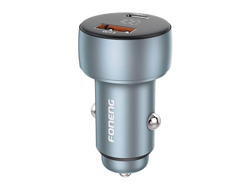 Foneng C18 1xUSB-A 1xUSB-C 2.4A 48W car charger (grey) + USB-C to USB-C cable