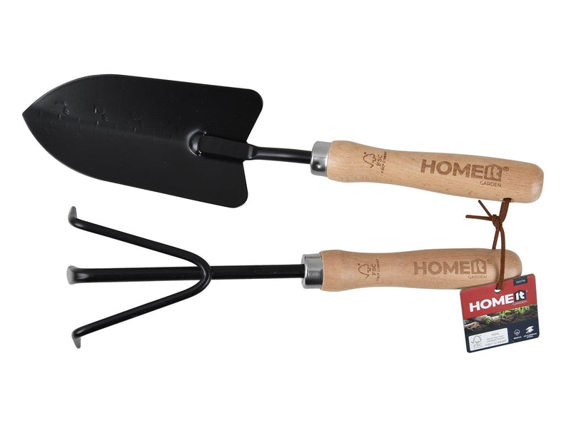 Homeit set with plant trowel & plant cultivator with wooden handle