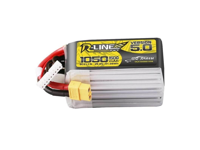 Gens ace &Tattu Lipo R-Line Version 5.0 1050mAh 29.6V 8S 150C battery with XT60 connector