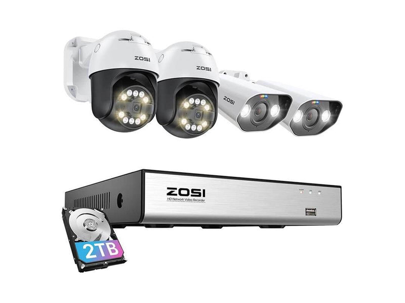 ZOSI IP Camera 2 pcs C296 WiFi 5MP & 2 pcs C182 WiFi 8MP + NVR 8ch + 2TB HDD