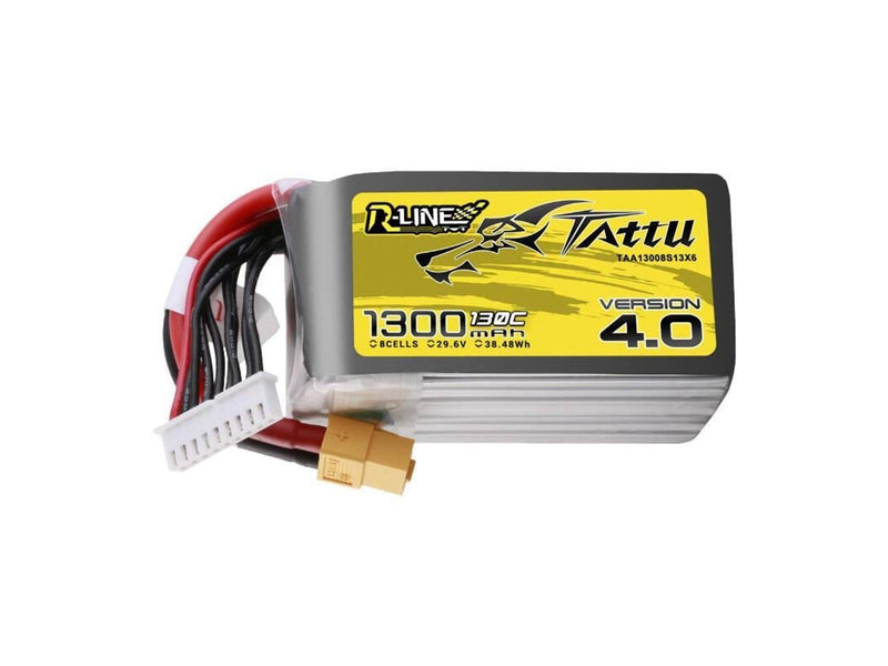 Gens ace &Tattu R-Line Version 4.0 1300mAh 29.6V 130C 8S1P Lipo Battery Pack with XT60 Plug