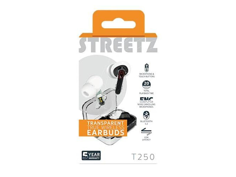 STREETZ True Wireless Earbuds - Transparent Black