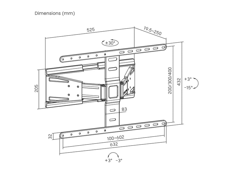 Nedis Fuld Motion TV wallmount | 43 - 90 "" | op to 50kg 50 g 90" 100 x 200 mm