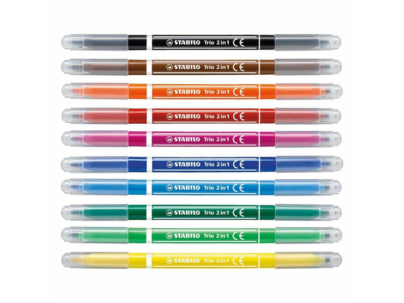 STABILO Trio 2 in 1 - Felt-tip pen and fineliner in one - Set of 10 pieces