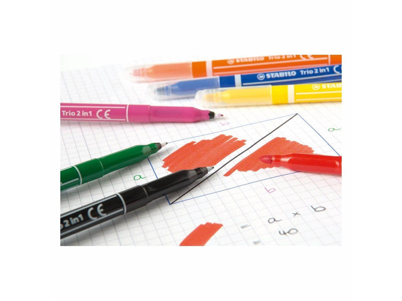STABILO Trio 2 in 1 - Felt-tip pen and fineliner in one - Set of 10 pieces