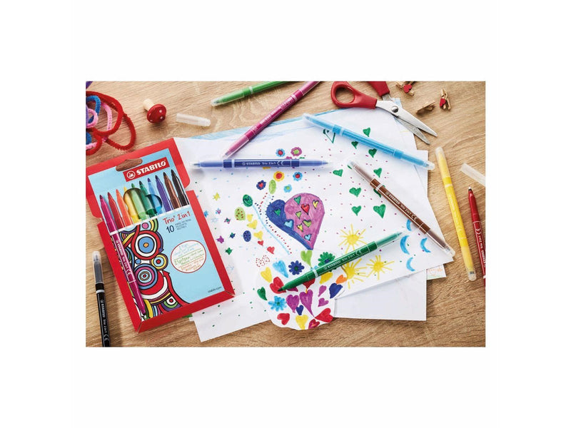 STABILO Trio 2 in 1 - Felt-tip pen and fineliner in one - Set of 10 pieces