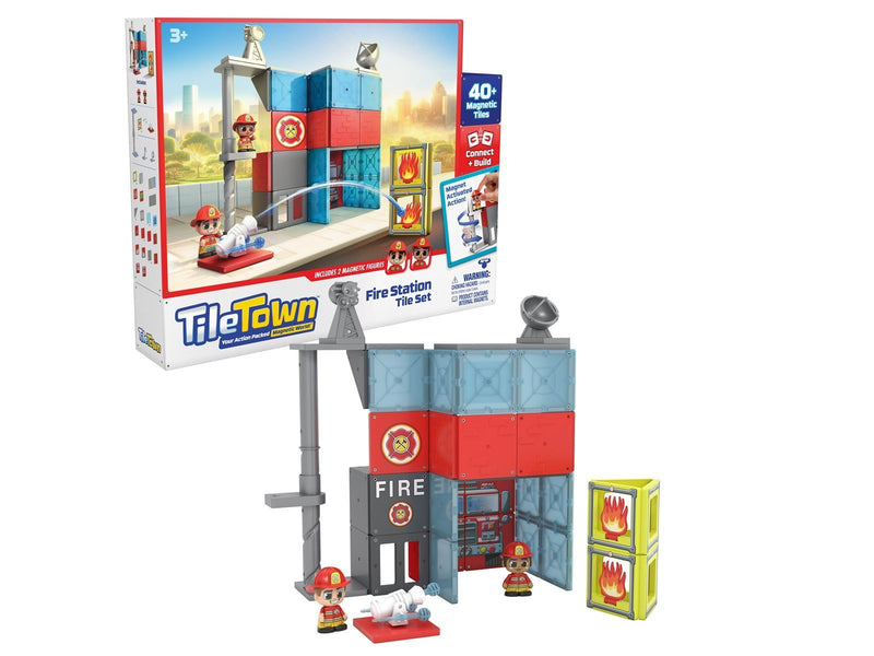 Tile Town Fire Station Magnetic Tiles Playset 46 pcs