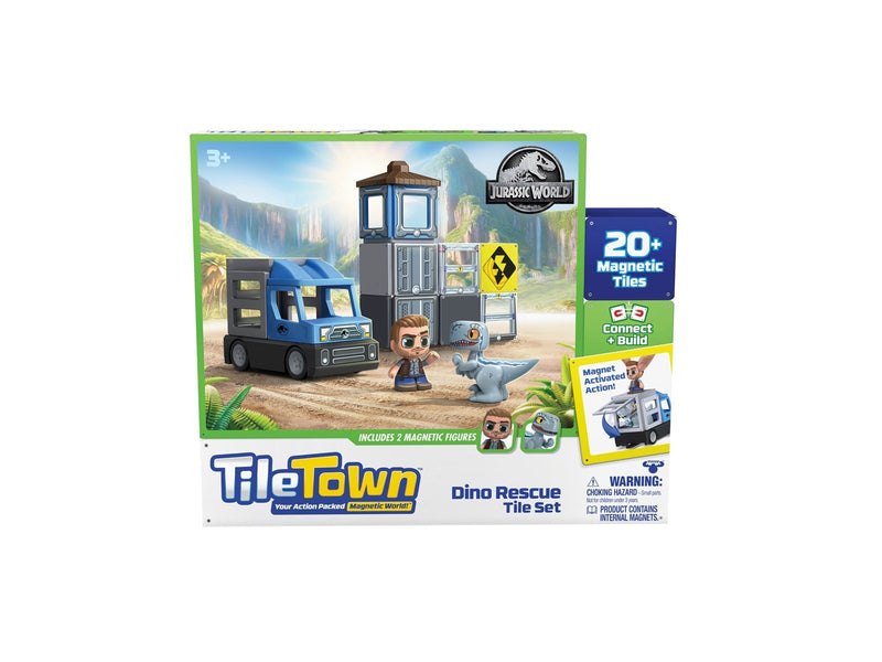 Tile Town Jurassic World Dino Rescue Magnetic Tiles Playset 22 pcs